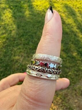 Stackable Silver-Tone Decorative Rings - Women Jewelry